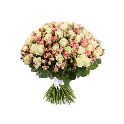 Купить на заказ Букет из 101 белой розы (микс) с доставкой в Алматы